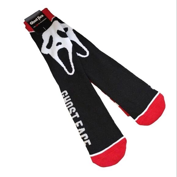 Ghost Face Red Black Halloween Themed 2 Pairs Unisex Crew Socks NWT - Picture 3 of 12